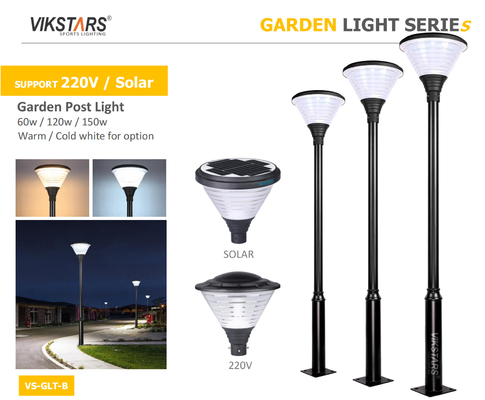 Dukungan 220V Solar LED Lampu Taman Dengan 3m Pole Untuk Landscape Pathway