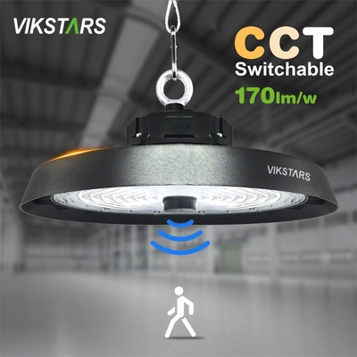 170lm/w High Lumen UFO High Bay Lights Dukungan 3CCT Dengan Sensor Gerak Lampu Industri Gudang